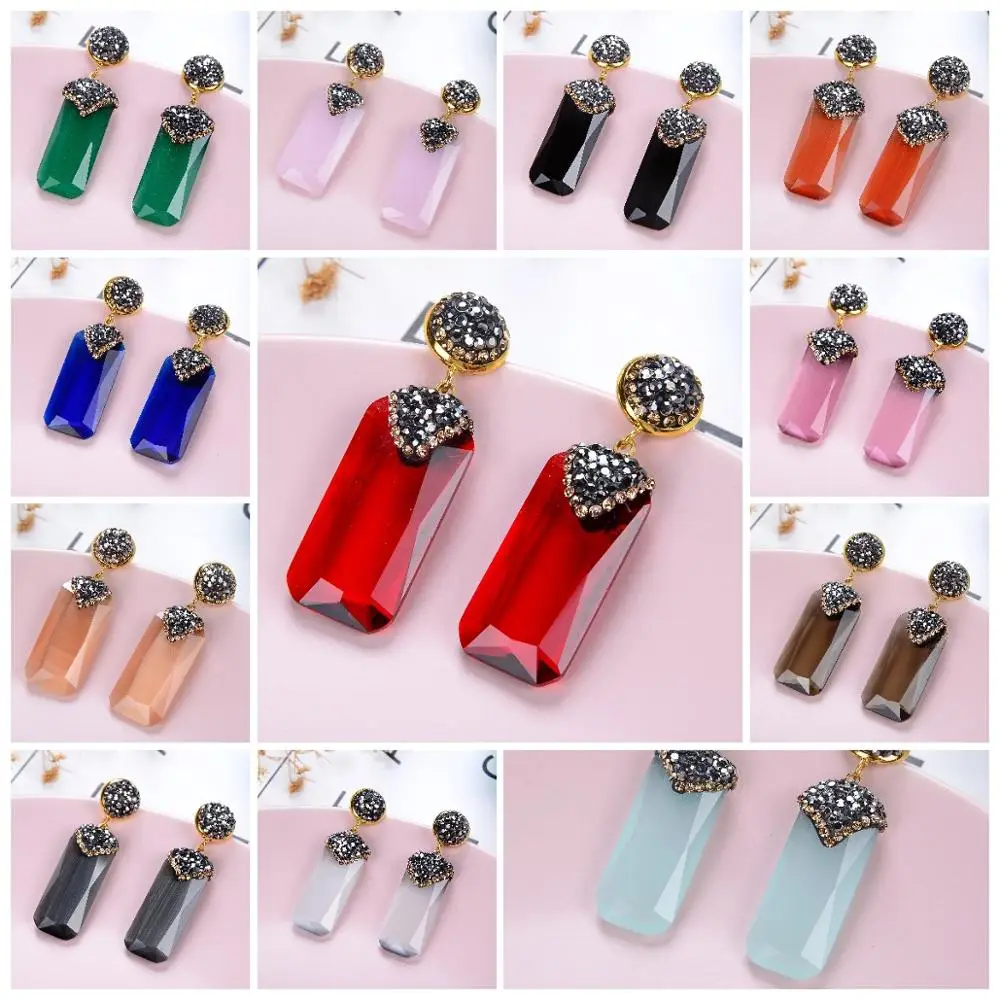 New Hot Black Rhinestone Dangle Drop Earrings 12 Color High Quality Square Fashion Crystal Earring For Women Jewelry Accessories