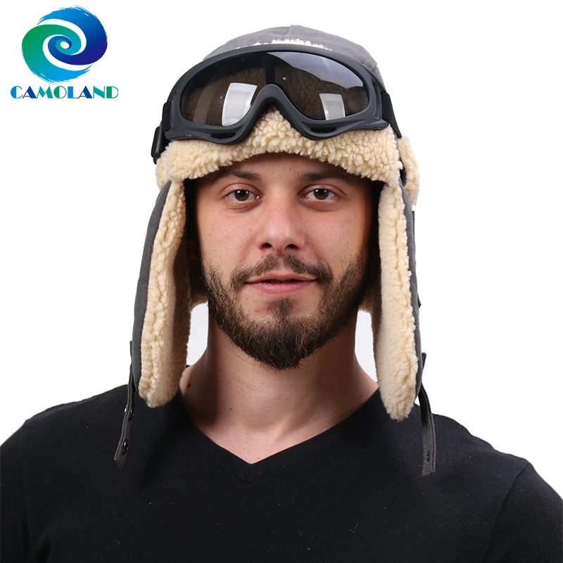 Camoland Donna Uomo Inverno Caldo Bomber Cappelli Con Occhiali Faux Cashmere Trapper Caps Uomo Russia Ushanka Earflap Cap