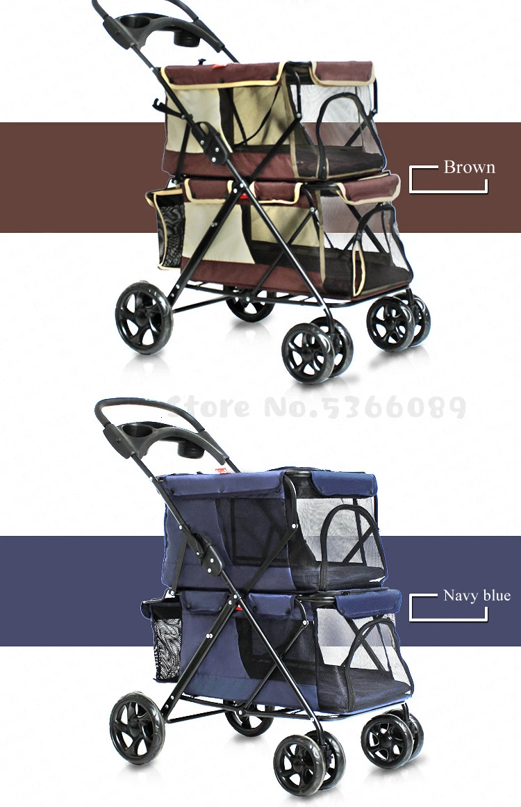Портативная Складная двухслойная коляска для домашних животных для 2 собак с большим пространством четырехколесная двойная коляска для собак для путешествий на открытом воздухе