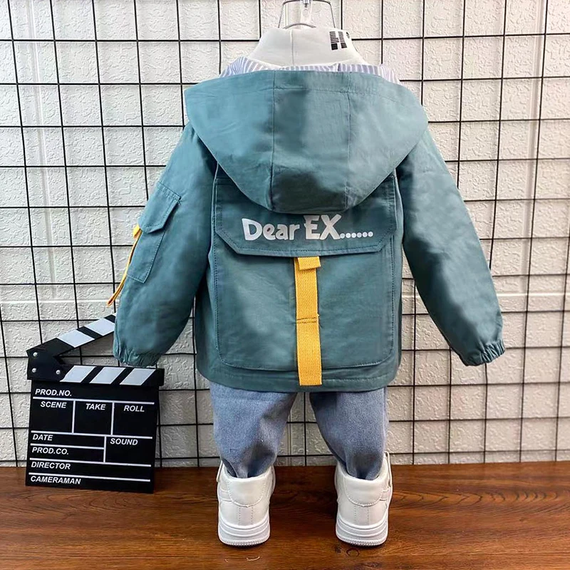 New Boys Hooded Long Sleeve Coats 0-9 Years Old Spring and Autumn Baby Kids Jackets Letter Casual Children's Clothes for Boy 2