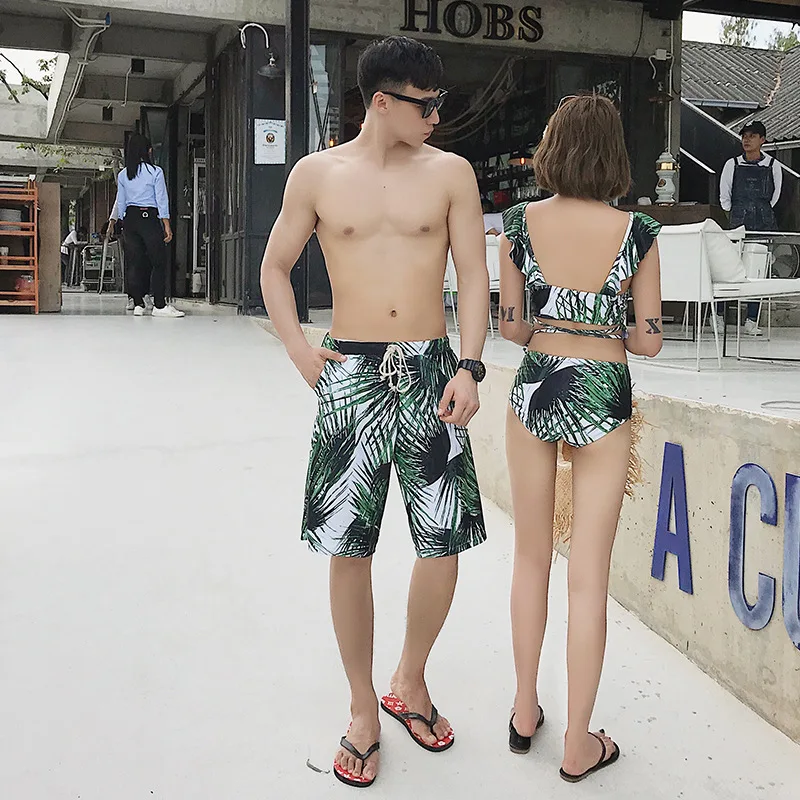 

Couples Bathing Suit Women's Three-piece Set Skirt Split Type Boxer Small Bust Gathering-Slimming Korean-style Holiday Hot Sprin