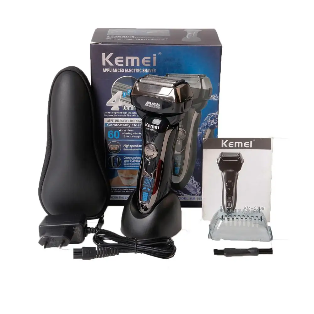 

Kemei Quick Charge Shaver Electric Shaver Razor Reciprocating 4 Blade Head Shaving Men Washable Rechargeable Men's Razor Trimmer