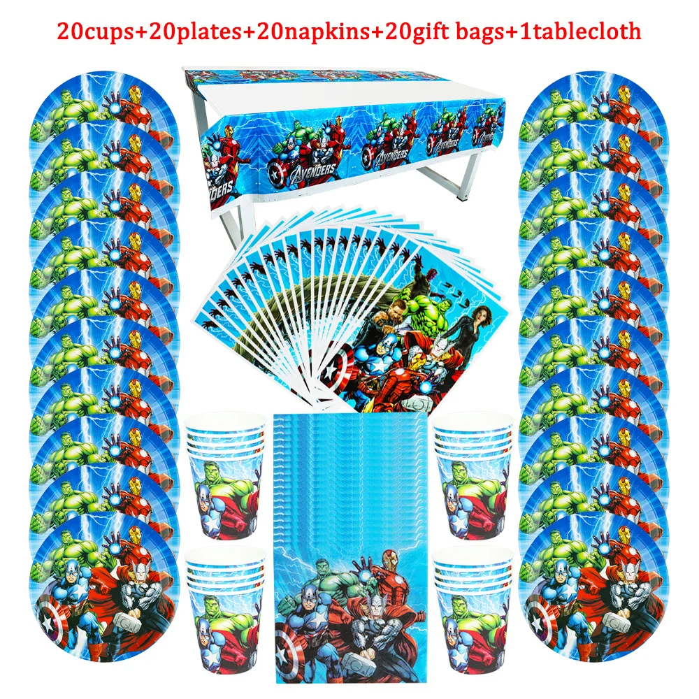 Disney The Avengers Birthday Decoration Boys Plates Cups Tablecloth Disposable Tableware Baby Shower Supplies 81/60Pcs Kids Like | Дом и сад