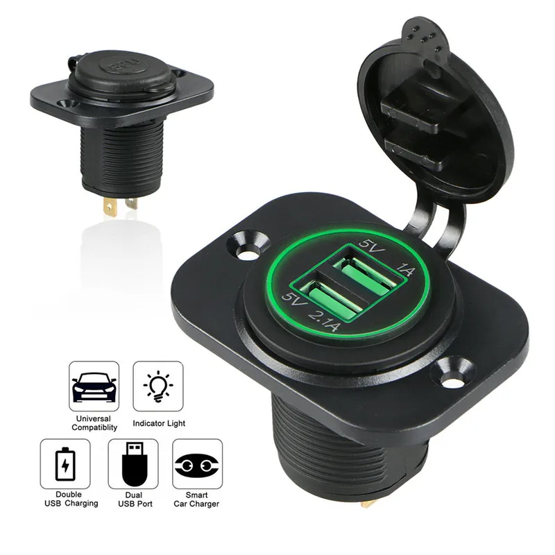 Зеленый 3.1A двойной USB порт автомобильное зарядное устройство розетка водонепроницаемый 12 В светодиодный для Iphone Путешествия измеритель напряжения гнездо адаптера питание - Название цвета: Зеленый