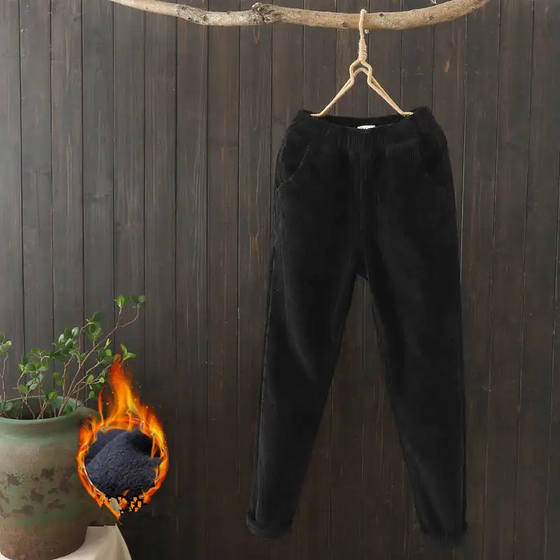 Осенне-зимние женские длинные брюки больших размеров XXXL вельветовые брюки женские брюки с эластичной резинкой на талии женские бархатные шаровары HK160