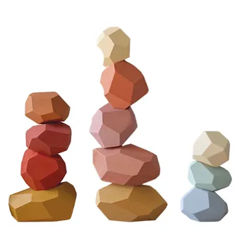 

Kids Wooden Colored Stone Jenga Building Block Educational Toys Nordic Style Stacking Game Children's Wooden Toy Gift