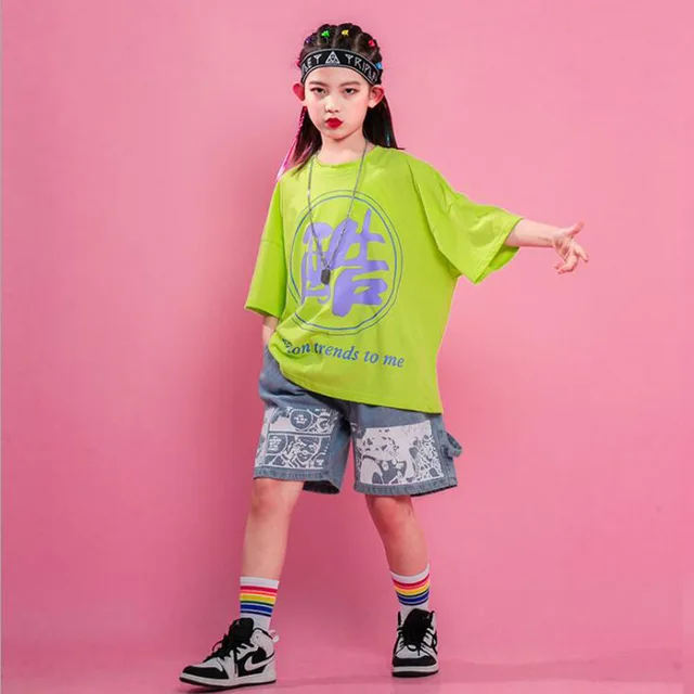 de Carnaval para niños, camiseta verde de gran tamaño, pantalones de verano, traje baile de de baile| - AliExpress