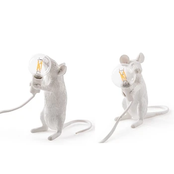 

2x Resin Mouse Table Lamp LED Rat Table Lamp Desk Kids'Gift Room Decor LED Night Lights EU Plug Standing/Sitting Rat