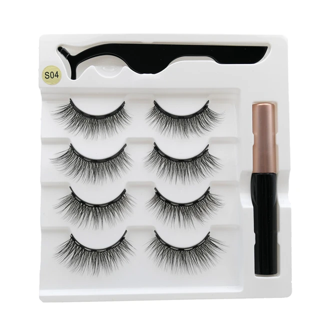 4 pairs of magnetic eyelashes natural soft magnet eyelashes natural magnetic eyeliner makeup mink eyelashes set tool S04