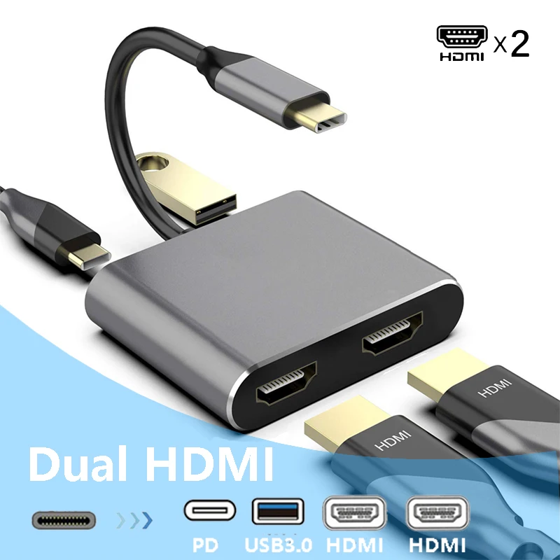 USB C Dock MST Dual HDMI Dual Screen Dual Display Adapter Hub, USB Type C Laptop Docking Station For Lenovo ThinkPad HP Dell XPS