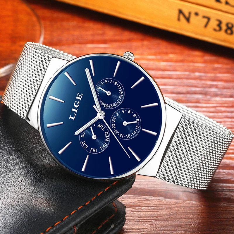 LIGE New Dress Women Watches Fashion Casual Rose Blue Quartz Watch Laides Business mesh steel Waterproof Clock Relogio Feminino