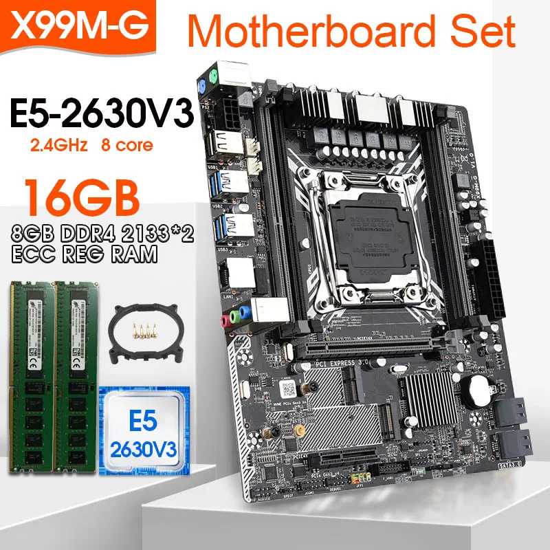 Комплект материнской платы JINGSHA X99 с процессором Xeon E5 2630 V3 LGA2011-3 2 шт. X 8 ГБ = 16 2133 МГц