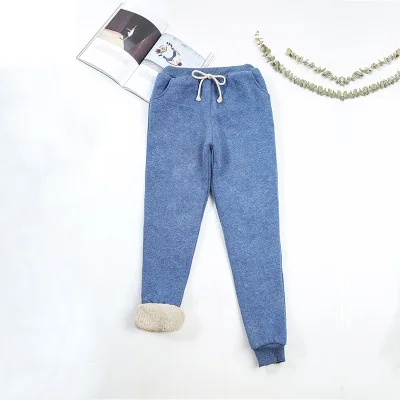 Blue BEFORW осень зима женские флисовые тренировочные штаны брюки повседневные толстые бархатные свободные кашемировые спортивные штаны - Color: Blue
