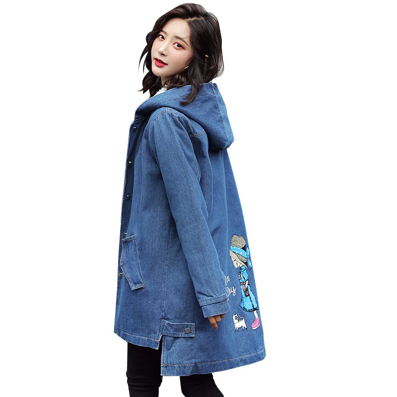 

Photo Shoot 2019 Autumn And Winter New Style Korean-style Lambs Wool Large Size Dress Mid-length Hooded Brushed And Thick Jeans