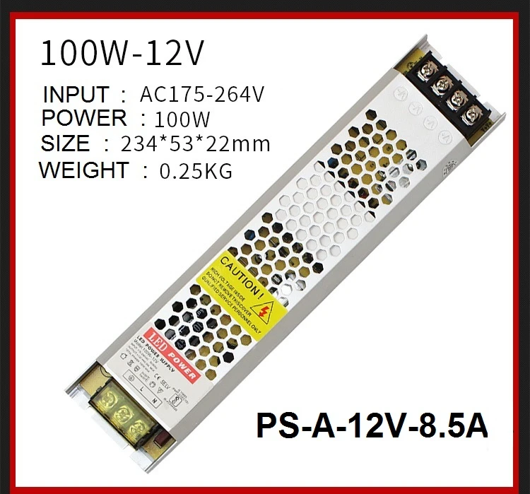 175-264Vac вход переменного тока, 12VDC выход, 5A 8A 12.5A 16.7A 25A 33A тонкий 12V Светодиодные полосы драйвер, 22 мм толщиной трансформатор лайтбокс блок питания