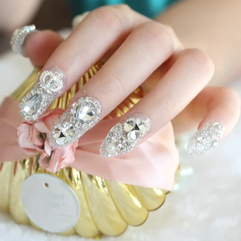

Luxury Jewelry new solid color bridal wedding fake nails long round head 24pcs Crown