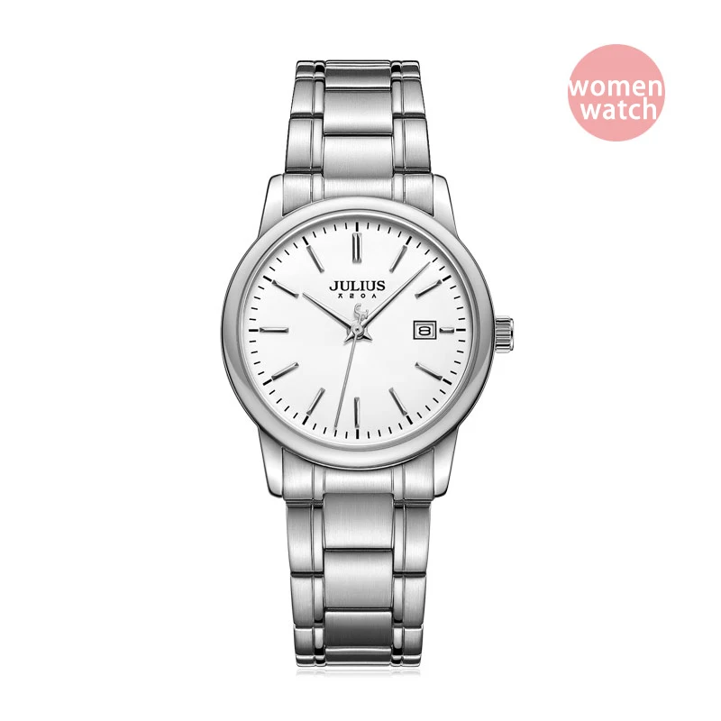 silver white watch A Julius модные парные часы для мужчин и женщин Бизнес наручные часы Дата дисплей женские кварцевые часы браслет из нержавеющей стали часы - Цвет: silver white watch A