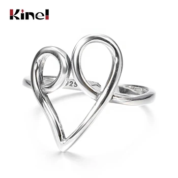 

Kinel 925 Sterling Silver bijoux Finger Ring Simple Heart Rings for Women Wedding Engagement 925 Silver Jewelry