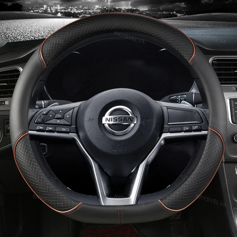 Car Steering Wheel Cover D Type PU Leather For Nissan X-trail Qashqai Rogue Sport Rogue 2017 2018 2019 2020 2021 Altima Versa car windshield sun shade