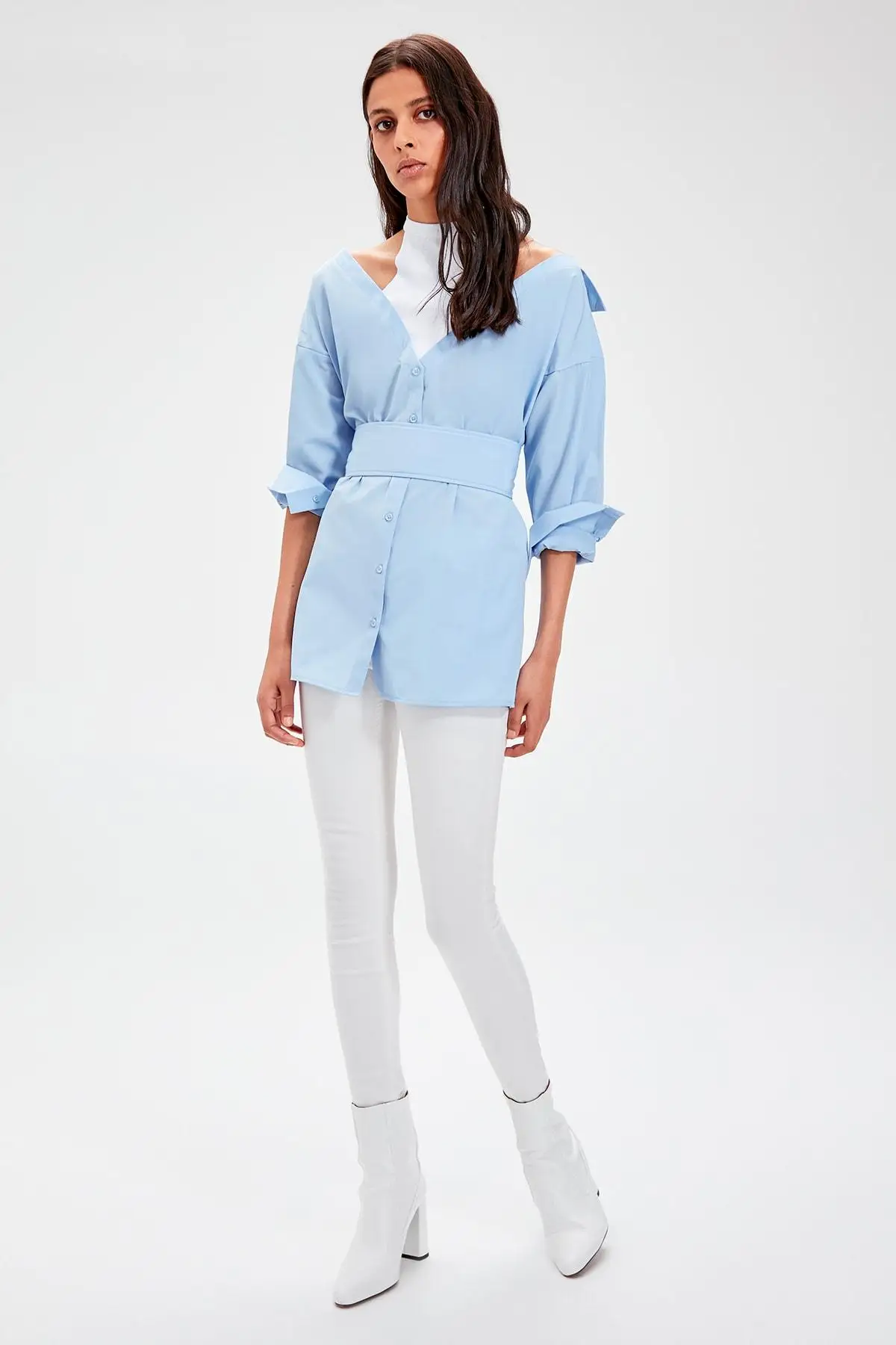Trendyol синяя рубашка с воротником TWOAW20GO0106