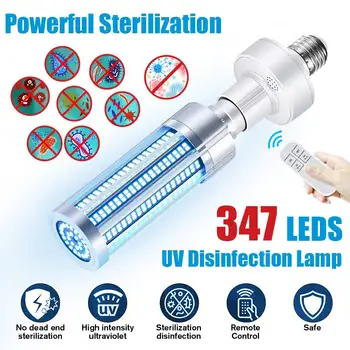 

347LED 60W UV Sterilizer Lamp Remote Control Timing UVC Ultraviolet Disinfection Light E27 Germicidal Lamp Killing Mite Bacteria