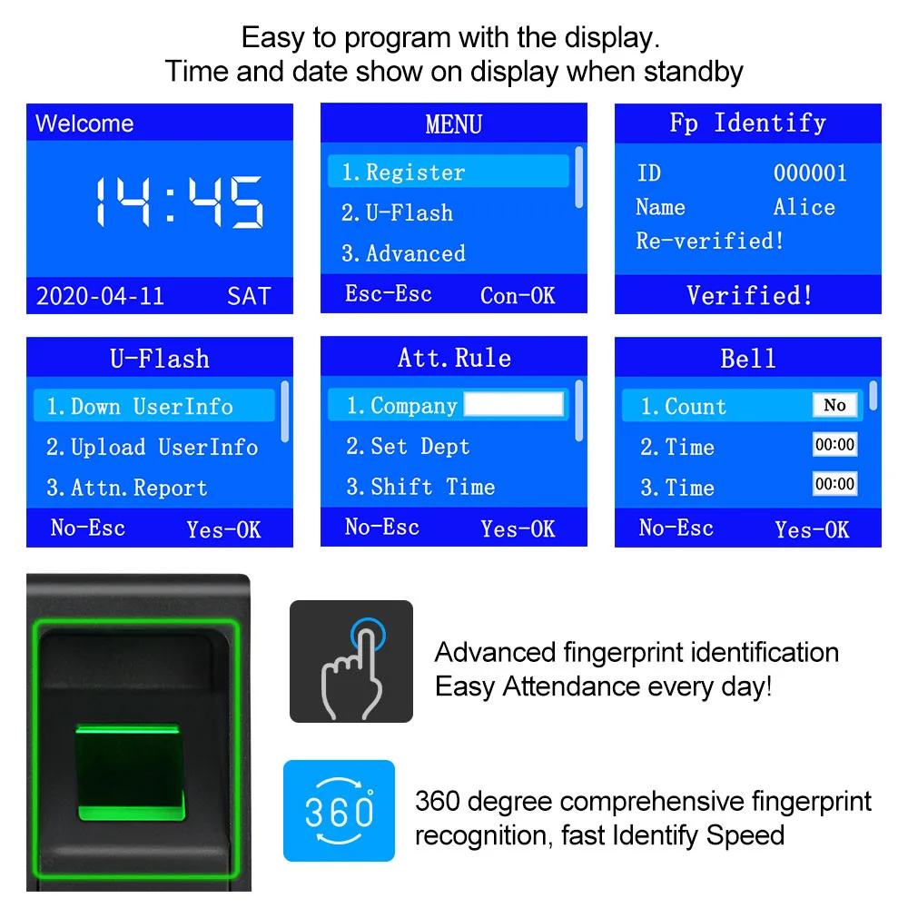 Fingerprint Attendance Machine Intelligent Biometric Fingerprint Time Attendance Machine Time Clock Recorder Device Employee