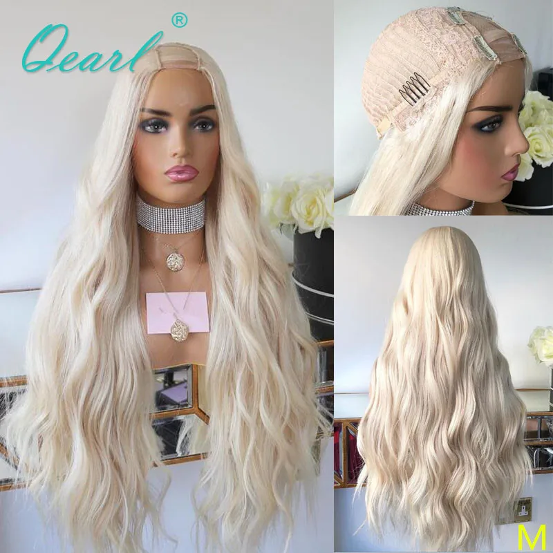 Echte Menschliche Haar Perücke Weiß Icy Blonde Billig U Teil Perücke Frauen Perücke Transparent Natürliche Welle 2x4 Brasilianische reines Perücke 180% Dicke