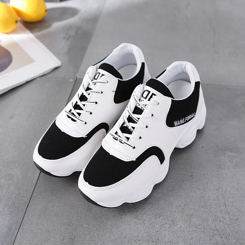 

Women Casual Shoes brand Sneakers platform white Flat Girl 2019 new fashion Leisure Thick Soled female wedge Cross-tied