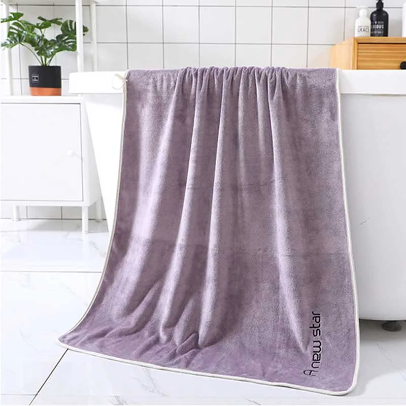 Purple Grey Однотонное банное полотенце супермикрофибра с вышивкой пляжные полотенца для взрослых Быстросохнущий мягкий хорошо впитывающий Антибактериальный полотенце для лица s - Цвет: Purple Grey