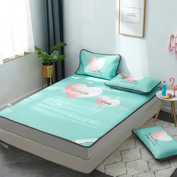 

3Pcs/Set Bedding Set Leaves Simple Digital Printed Bed Sheet 5/6 inches Summer Washed Ice Silk Pillowcases + Fixed Bed Sheet