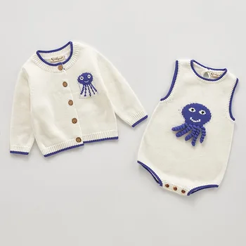 

Autumn New Baby Sweater Set Baby Girls Bodysuit Knit Cartoons Jumpsuit Kids Overalls Girls Knitted Cardigan Warm Coat