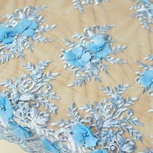 Синий шифон tissus трехмерная аппликация, гвоздь шарик, сетка вышивка тканевые аксессуары к одежде tissu