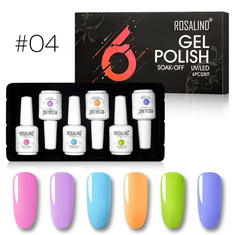 RHTC6-04 ROSALIND 6 шт./Маникюрный набор Гель-лак для ногтей Vernis Полупостоянный УФ светодиодный дизайн акриловая основа для ногтей и верхний чехол - Цвет: RHTC6-04