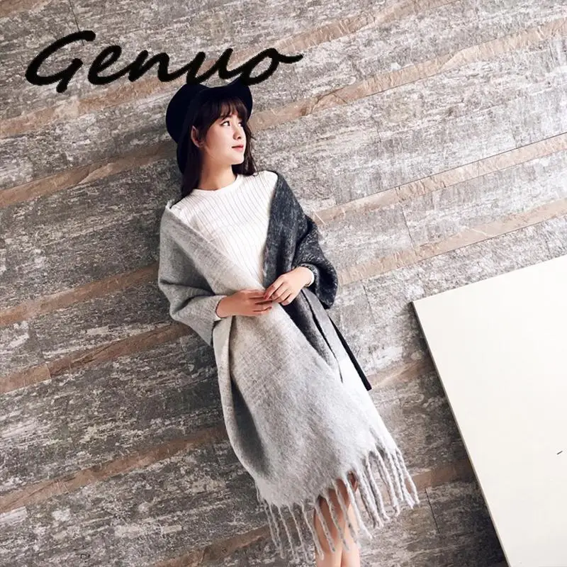 Genuo/Новое поступление; сезон осень-зима; для женщин и девочек; двусторонний Дикий Мягкий темперамент; толстый шарф; свежая шерсть; Удобный тренд; теплый большой