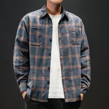 Camisa рубашка осенне-зимний синий плед Клетчатый рубашка мужские рубашки с длинными рукавами Chemise Homme хлопковые мужские рубашки в клетку