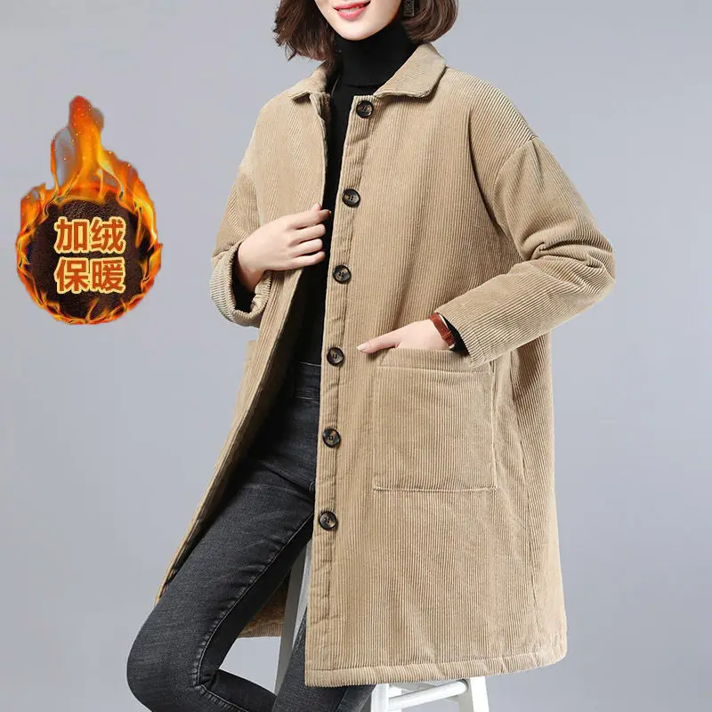 Женская зимняя куртка большого размера бархатная толстая вельветовая свободные