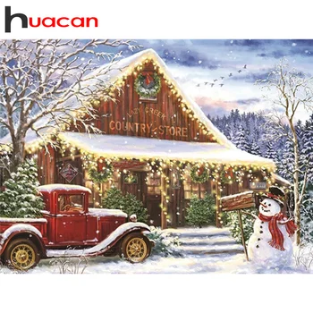 

Huacan Diamond Art Kits Winter House 5D DIY Diamond Embroidery Cross Stitch Snowman Full Mosaic Wall Art