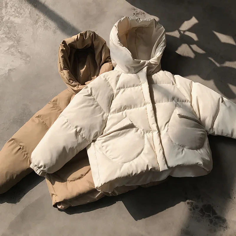 Короткие хлопковые женские зимние новые студенческие простые куртка с капюшоном Женская Толстая Теплая Повседневная куртка