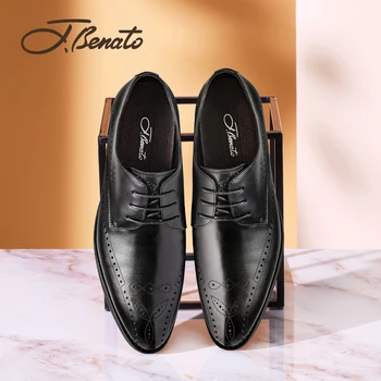

J.benato Man shoes British fashion business dress shoes leather first layer leather pointed Derby shoes Brock suit wedding shoes
