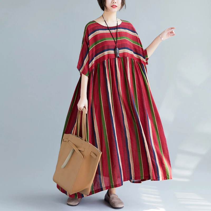ARCSINX Boho женское платье размера плюс 4XL 5XL 6XL 7XL 8XL Полосатое женское платье Mori Girl хлопок Большие размеры Платья и сарафаны