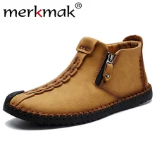 Merkmak/ г. Осенне-зимние мужские ботильоны теплые ботинки с высоким берцем Мужская классическая мягкая повседневная обувь ручной работы на молнии большой размер 38-48, плоская подошва