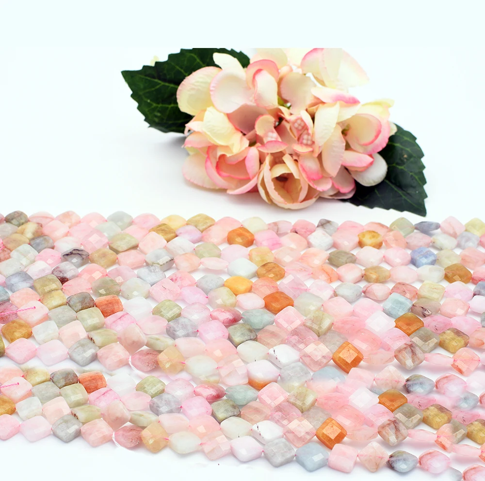 1 strand  colorful morganite Stone Beads Faceted rhombusLoose Beads 15 Inch