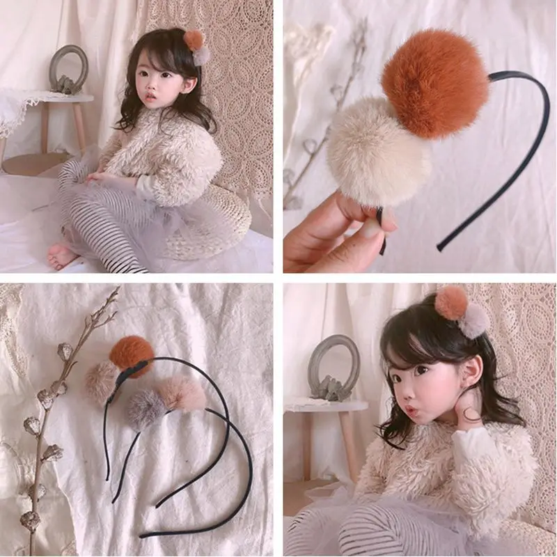 

Cute Pom Baby Girls Hairband Candy Colors Plush Ball Girl Headbands Kids Party Makeup Headwear Toddler Hair Accessories
