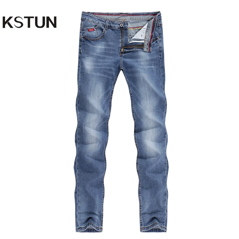 Mens Jeans 2020 Summer Thin Business Casual Straight Slim Fitness Elastic Light Blue Soft Gentleman Trousers Cowboys Jean Hombre Mens Jeans 2020 Summer Thin Business Casual Straight Slim Fitness Elastic Light Blue Soft Gentleman Trousers Cowboys Jean Hombre