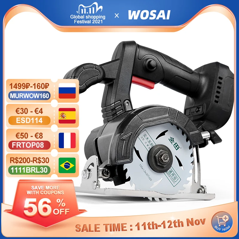 WOSAI Brushless Circular Electric Saw 105mm Blade for Wood Blades 20V MT-Series Cordless Cutting Sawing Machine | Инструменты