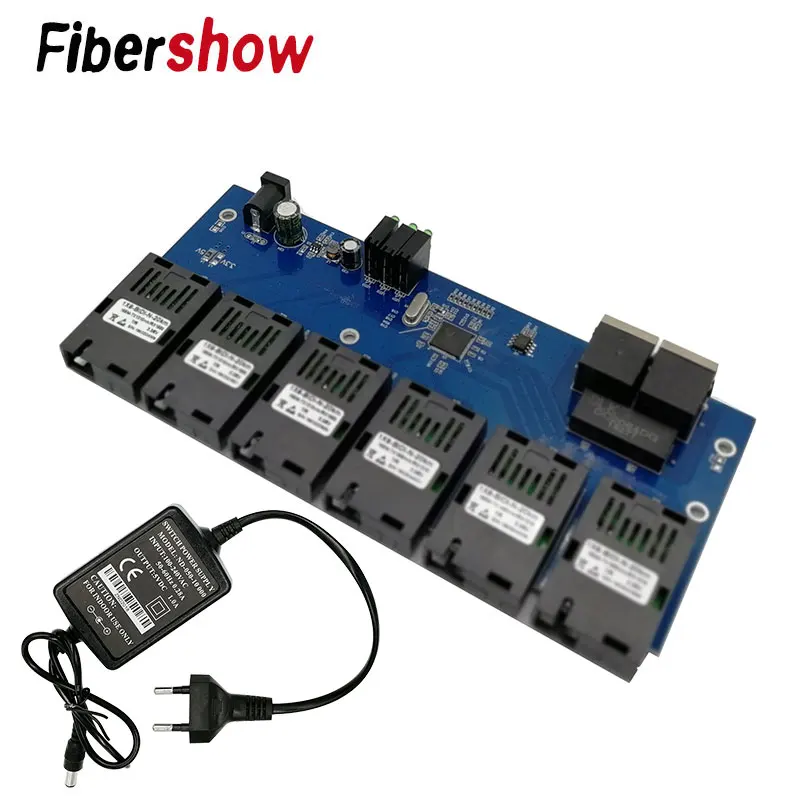 10/100 м Быстрый Ethernet-коммутатор конвертер 20 км Ethernet волоконно-оптический медиа конвертер одиночный режим 2* RJ45 и 6* SC волокно Порты и разъёмы PCBA