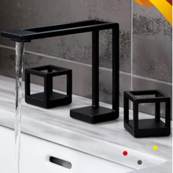 

Square cold and hot washbasin faucet split type double-handled three-hole split hotel-style basin faucet