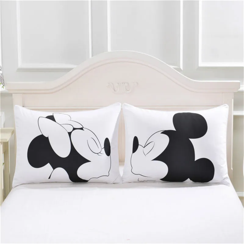 Mickey Mouse Minnie Mr Mrs Pillowcases Home Textile 2Pcs White Couple Pillow Cover Decorative Pillows Case