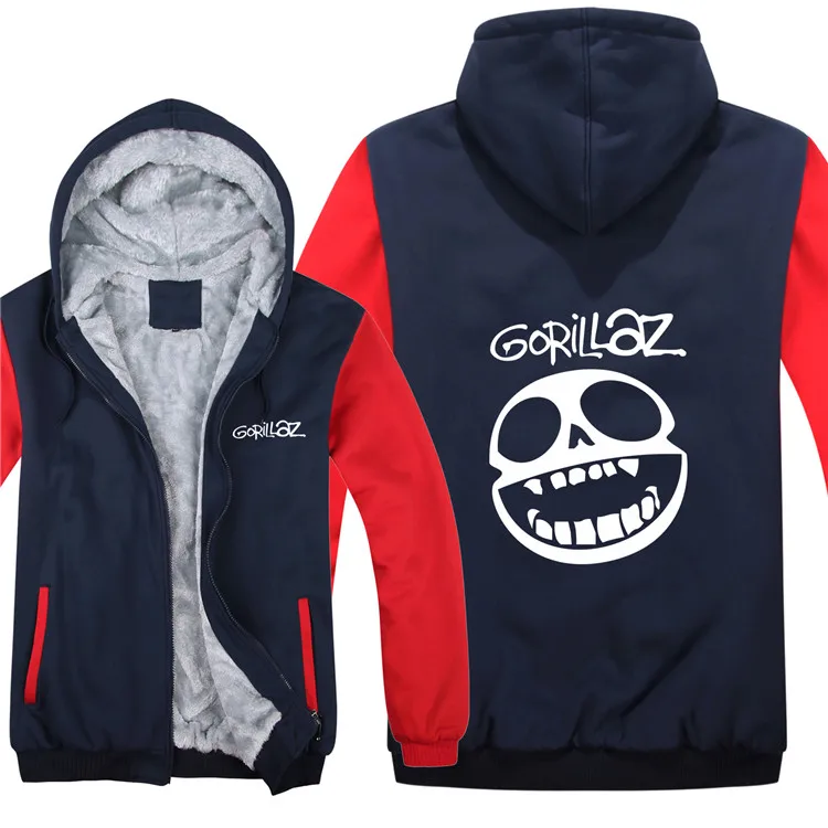 Gorillaz/толстовки; куртка с героями мультфильмов; шерстяная подкладка; толстовка на молнии; зимняя флисовая толстовка Gorillaz; зимняя мужская плотная Толстовка - Цвет: as picture
