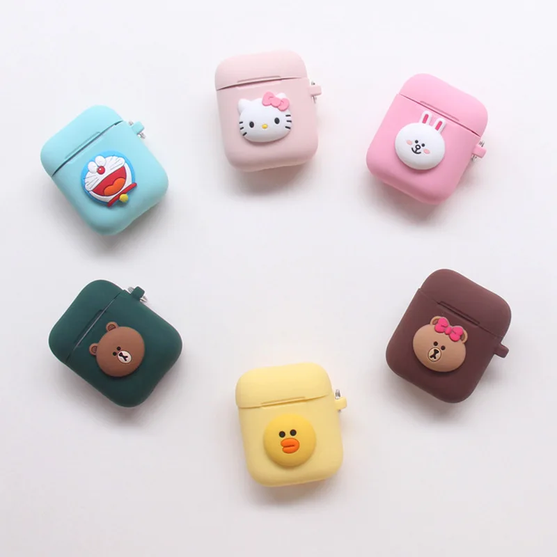 Мультяшный силиконовый роскошный чехол для Airpods с брелком 1 2 hello kitty защитный Doraemon